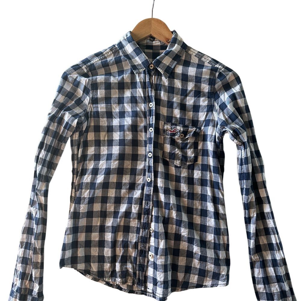 Hollister Blue White Buffalo Check Plaid Button Down Casual Shirt Small